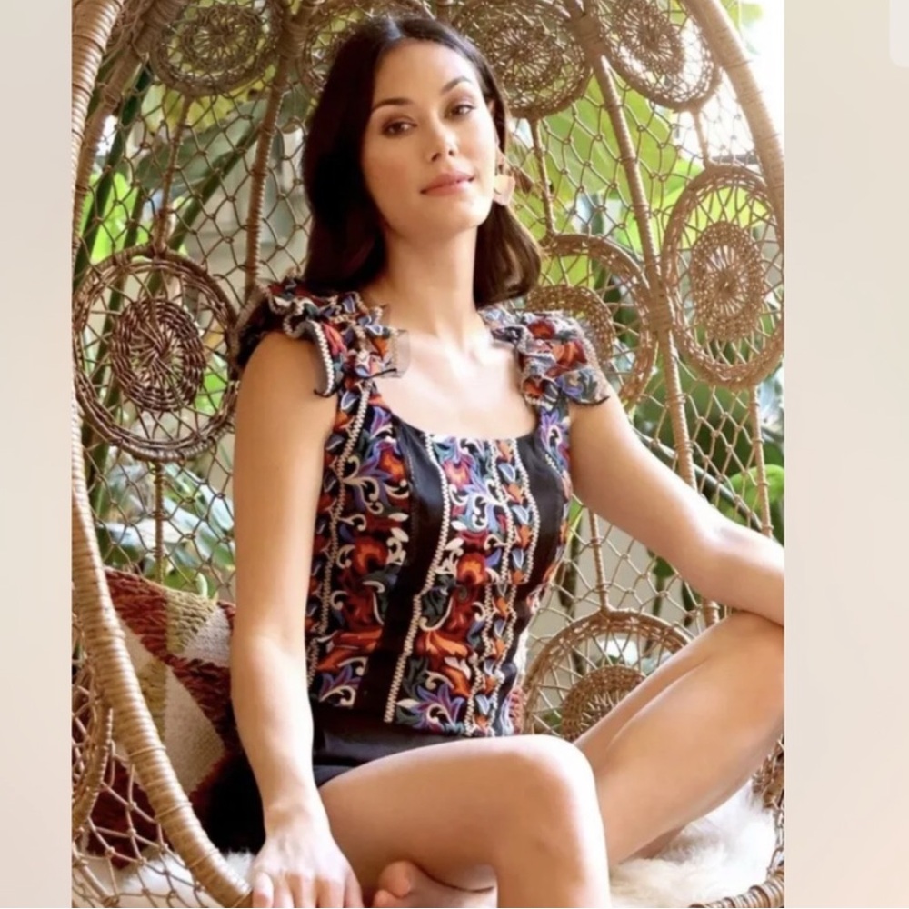 Anthropologie Eva Franco Florence Embroidered Corset Top Black Floral Sz XS - Picture 2 of 9